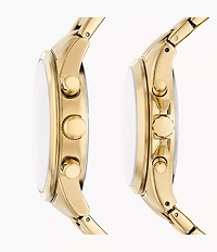 His and Her Chronograph Gold-Tone Stainless Steel Watch Gift Set