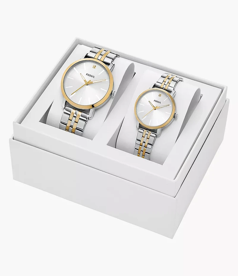 His and Her Lux Luther Three-Hand Two-Tone Stainless Steel Watch Gift Set