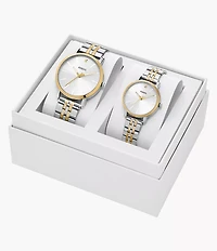 His and Her Lux Luther Three-Hand Two-Tone Stainless Steel Watch Gift Set