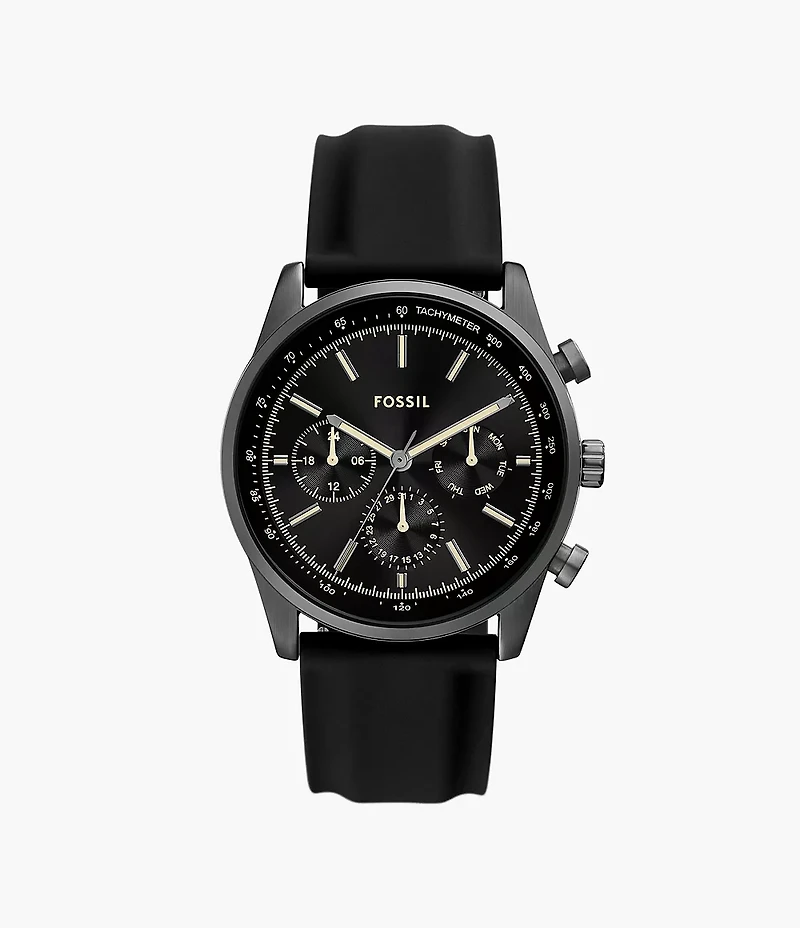 Sullivan 44mm Multifunction Black Silicone Watch