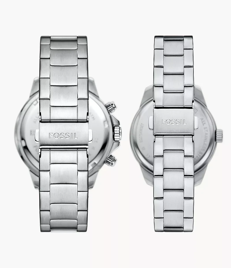 His and Hers Multifunction Stainless Steel Watch Set