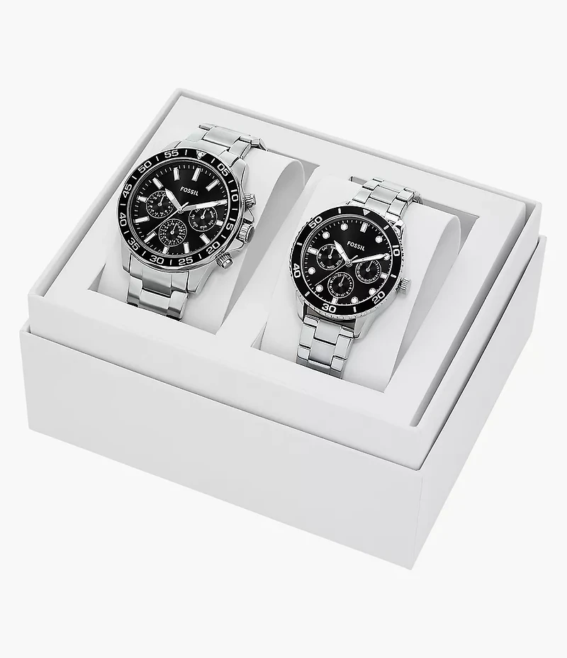 His and Hers Multifunction Stainless Steel Watch Set