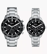 His and Hers Multifunction Stainless Steel Watch Set