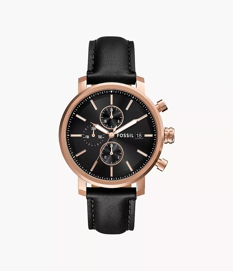 Rhett 43mm Multifunction Black Leather Watch