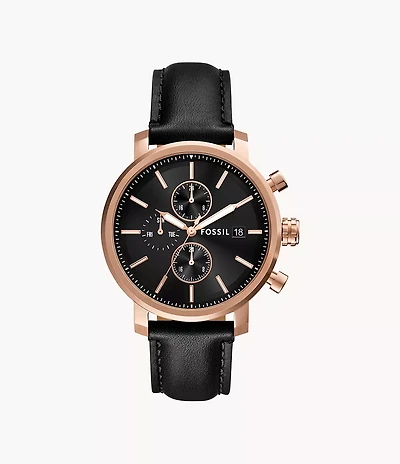Rhett 43mm Multifunction Black Leather Watch