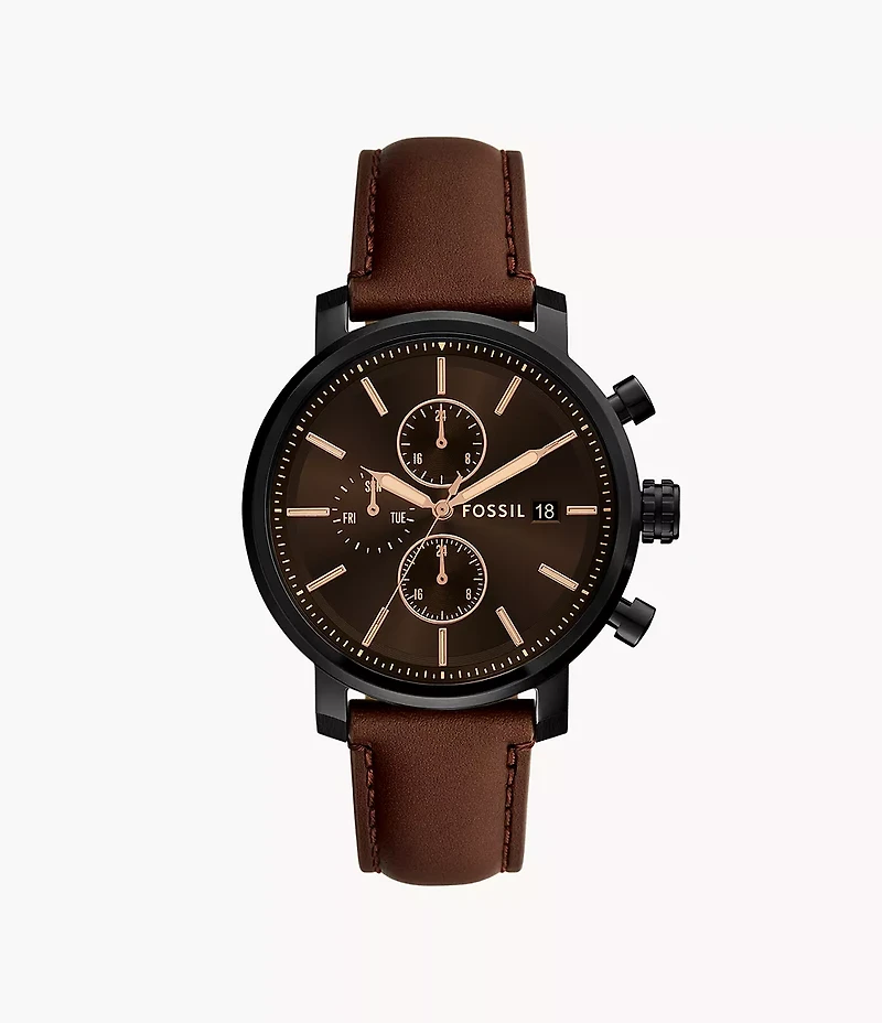 Rhett 43mm Multifunction Brown Leather Watch