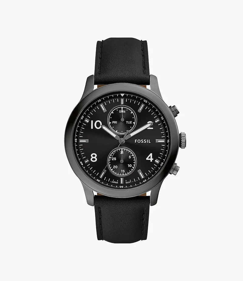 Bennett Multifunction Black Leather Watch