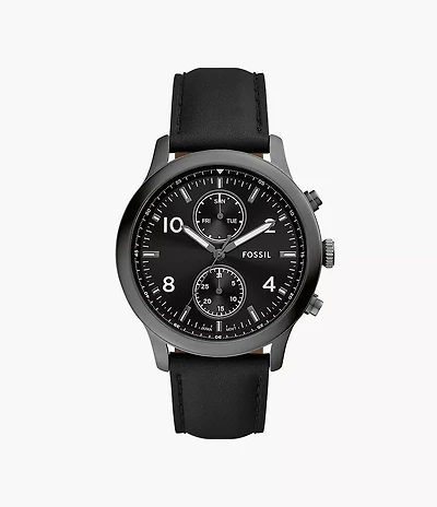 Bennett Multifunction Black Leather Watch