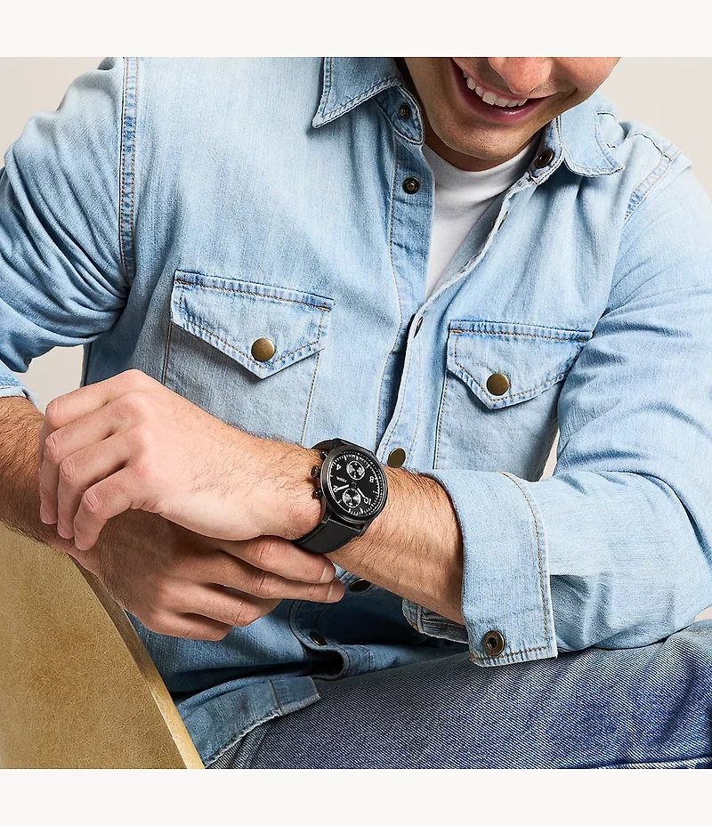 Bennett Multifunction Black Leather Watch