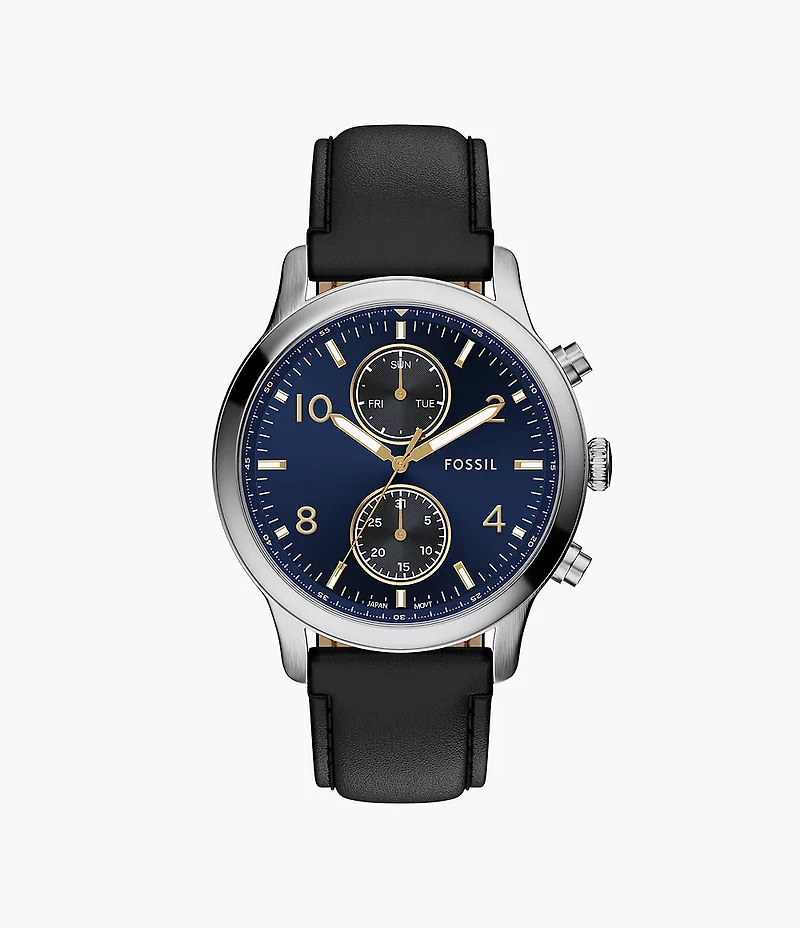 Bennett Multifunction Black Leather Watch