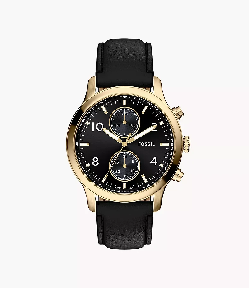 Bennett Multifunction Black Leather Watch