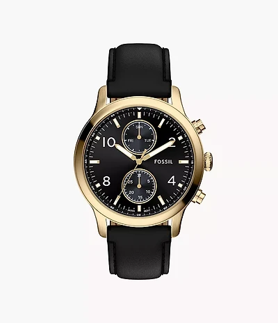 Bennett Multifunction Black Leather Watch
