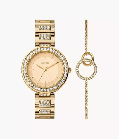 Karli Three-Hand Gold-Tone Watch and Bracelet Set