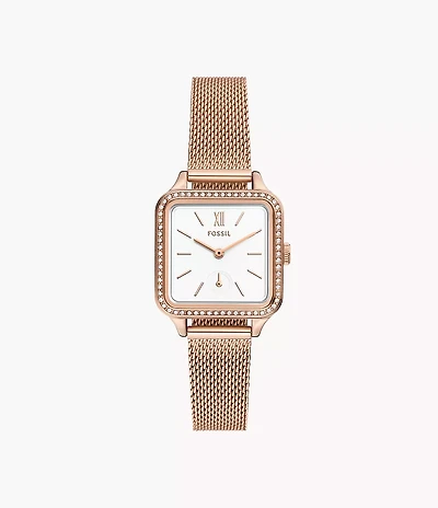 Colleen 28mm Three-Hand Rose Gold-Tone Stainless Steel Mesh Watch