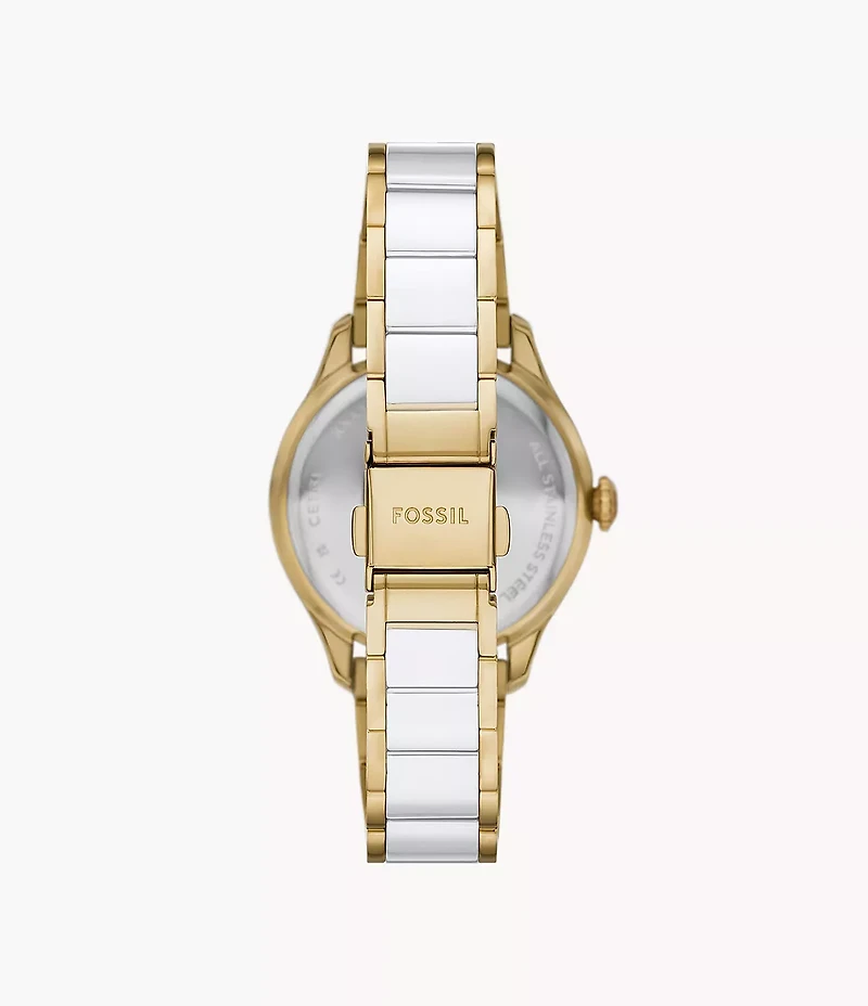 Gilmore Three-Hand Date Gold-Tone and White Ceramic Watch
