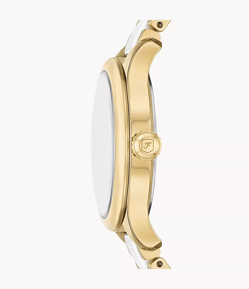 Gilmore Three-Hand Date Gold-Tone and White Ceramic Watch