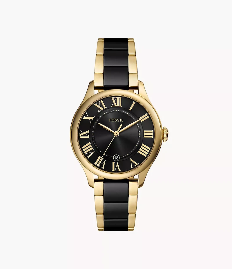 Gilmore Three-Hand Date Gold-Tone and Black Ceramic Watch
