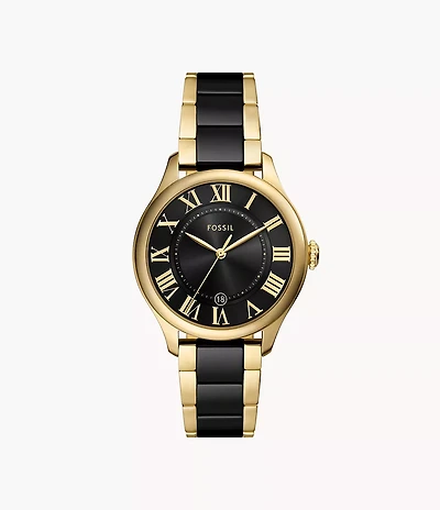 Gilmore Three-Hand Date Gold-Tone and Black Ceramic Watch