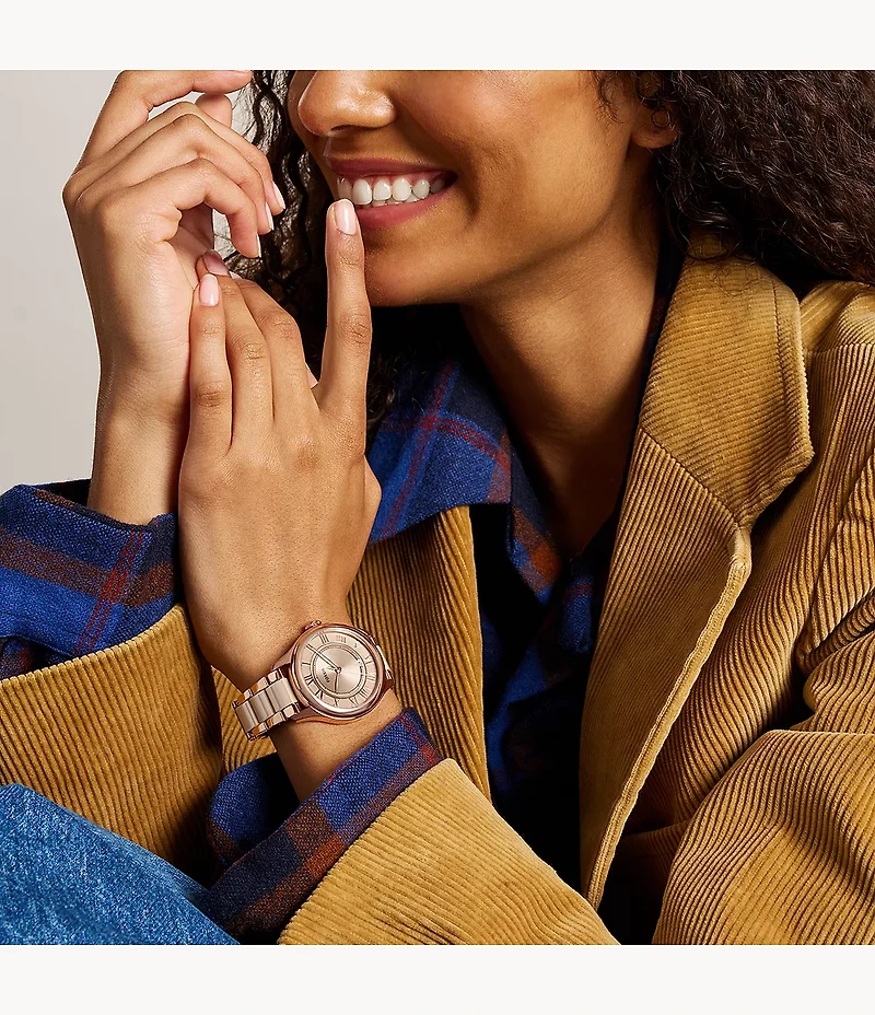 Gilmore Three-Hand Date Rose Gold-Tone and Brown Ceramic Watch