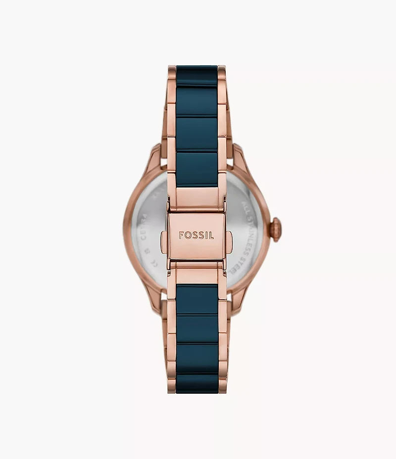 Gilmore Three-Hand Date Rose Gold-Tone and Navy Ceramic Watch