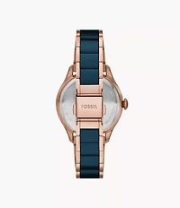 Gilmore Three-Hand Date Rose Gold-Tone and Navy Ceramic Watch