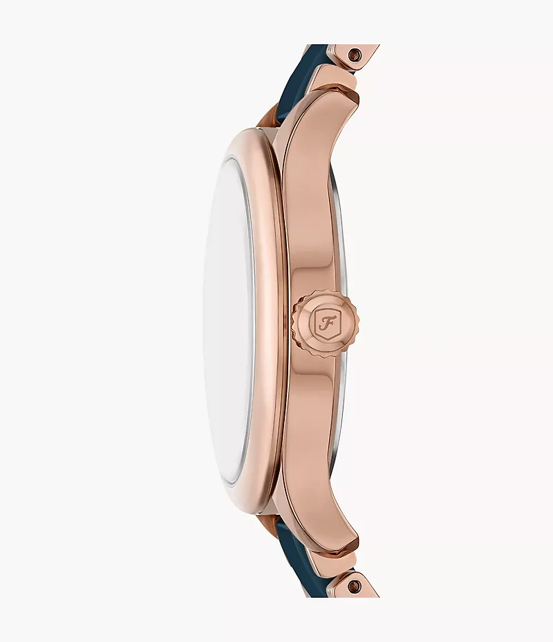 Gilmore Three-Hand Date Rose Gold-Tone and Navy Ceramic Watch