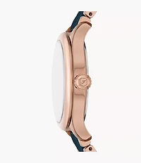 Gilmore Three-Hand Date Rose Gold-Tone and Navy Ceramic Watch