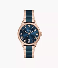 Gilmore Three-Hand Date Rose Gold-Tone and Navy Ceramic Watch
