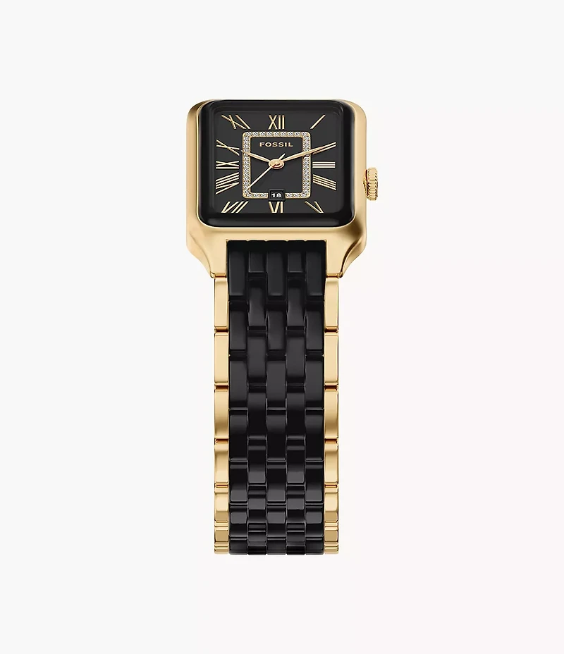 Raquel 26mm Three-Hand Date Gold-Tone Stainless Steel and Black Ceramic Watch