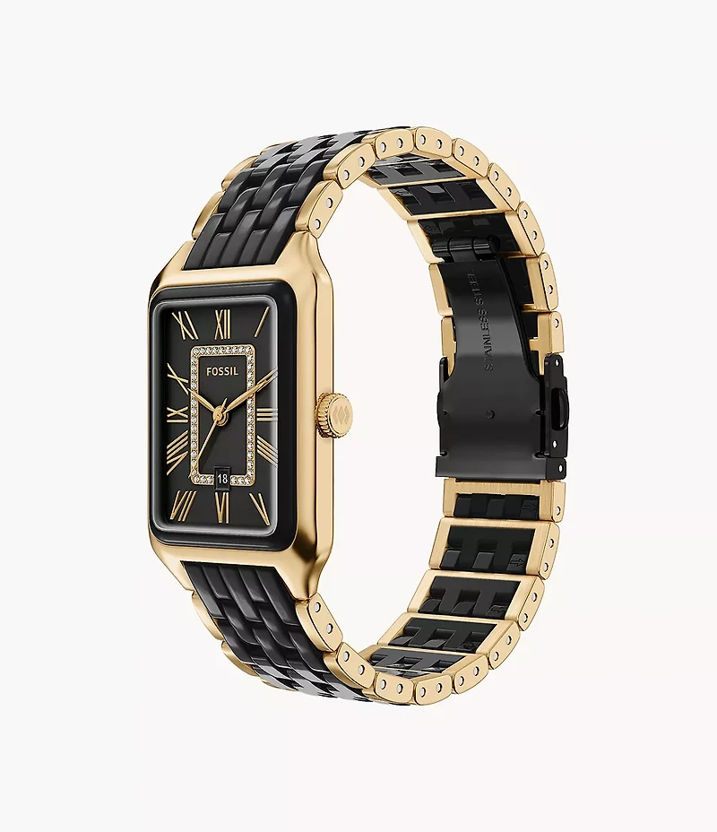 Raquel 26mm Three-Hand Date Gold-Tone Stainless Steel and Black Ceramic Watch