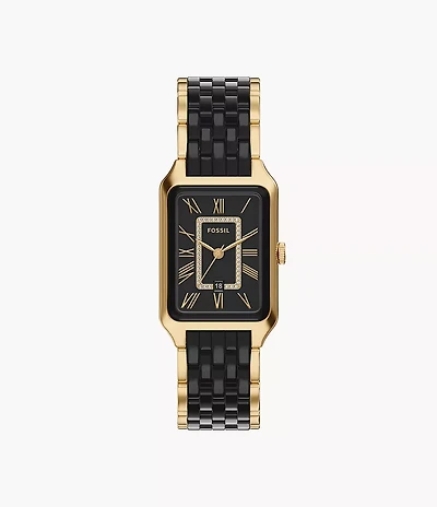 Raquel 26mm Three-Hand Date Gold-Tone Stainless Steel and Black Ceramic Watch