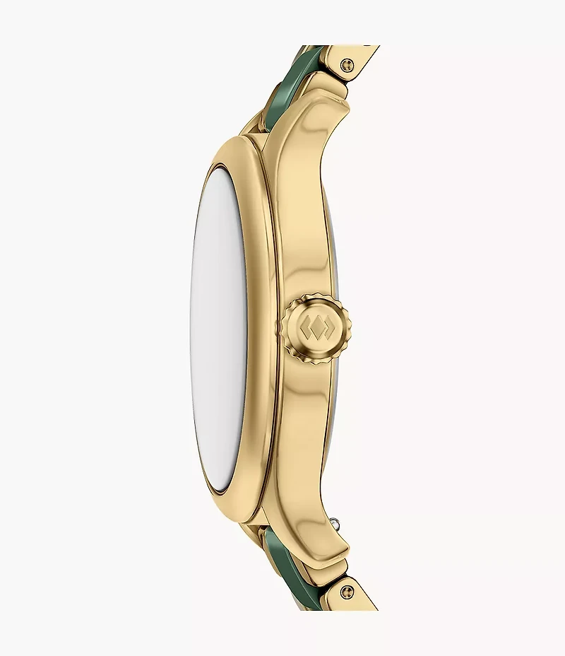 Gilmore 38mm Three-Hand Date Gold-Tone Stainless Steel & Green Ceramic Watch