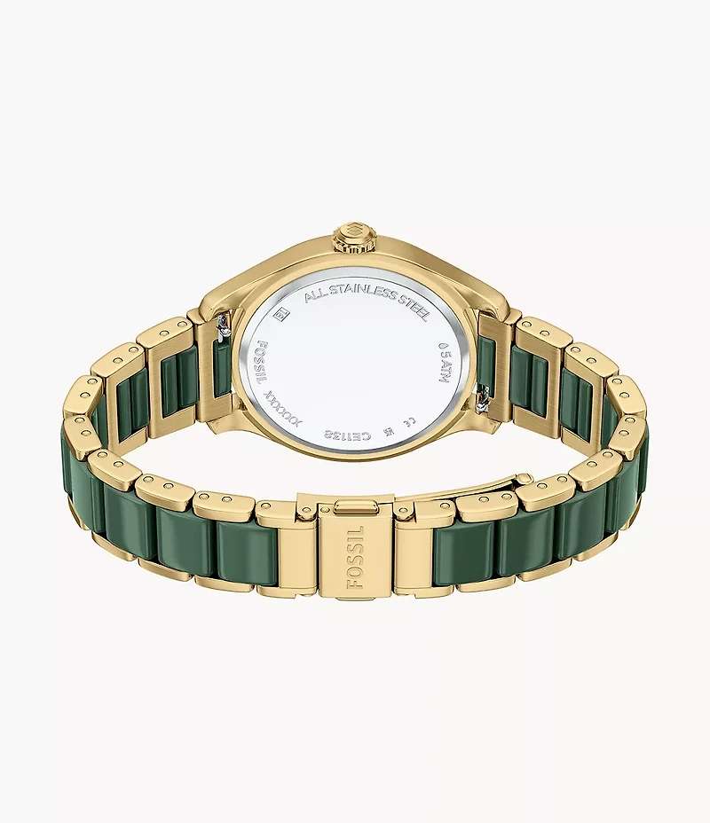 Gilmore 38mm Three-Hand Date Gold-Tone Stainless Steel & Green Ceramic Watch