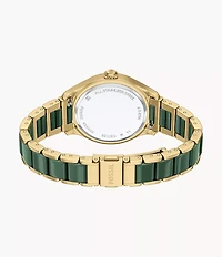 Gilmore 38mm Three-Hand Date Gold-Tone Stainless Steel & Green Ceramic Watch