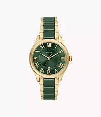 Gilmore 38mm Three-Hand Date Gold-Tone Stainless Steel & Green Ceramic Watch