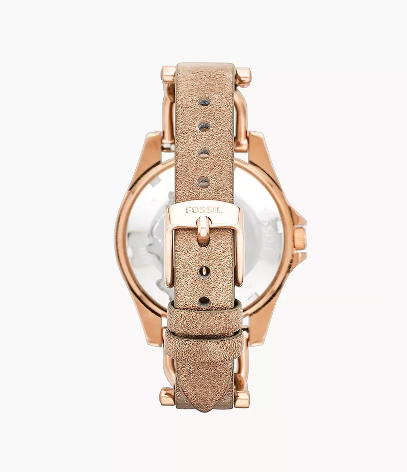 Riley Multifunction Rose Gold-Tone and Sand Leather Watch