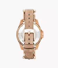 Riley Multifunction Rose Gold-Tone and Sand Leather Watch