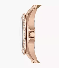 Riley Multifunction Rose Gold-Tone and Sand Leather Watch