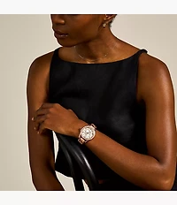 Riley Multifunction Rose Gold-Tone and Sand Leather Watch
