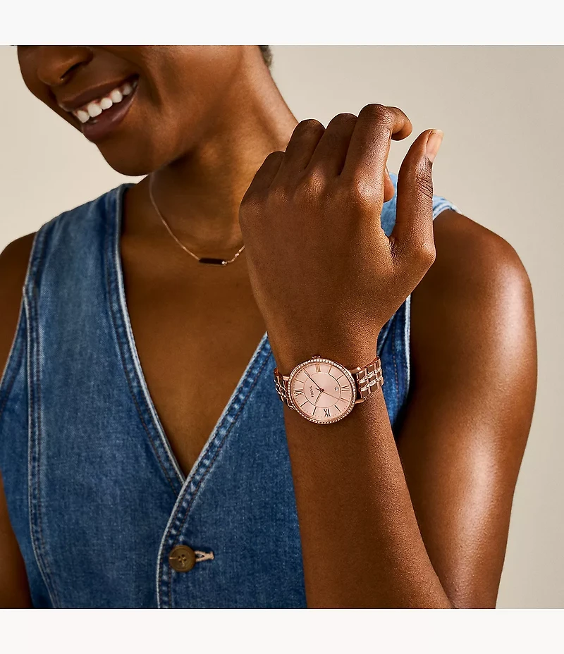 Jacqueline Three-Hand Rose Gold-Tone Stainless Steel Watch