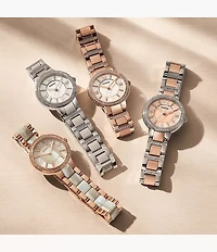 Virginia Three-Hand Day-Date Rose Gold-Tone and Horn Acetate Stainless Steel Watch