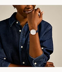 Jacqueline Navy Leather Watch