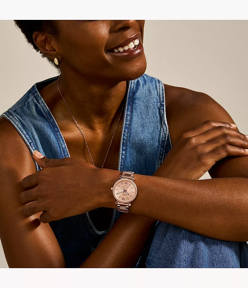 Carlie Three-Hand Rose-Gold-Tone Stainless Steel Watch