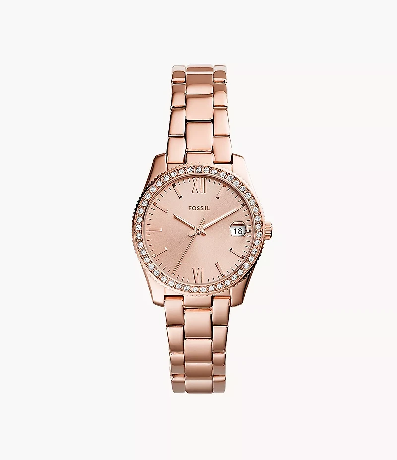 Scarlette Mini Three-Hand Date Rose Gold-Tone Stainless Steel Watch