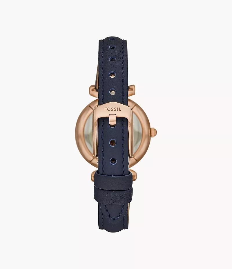 Carlie Mini Three-Hand Navy Leather Watch