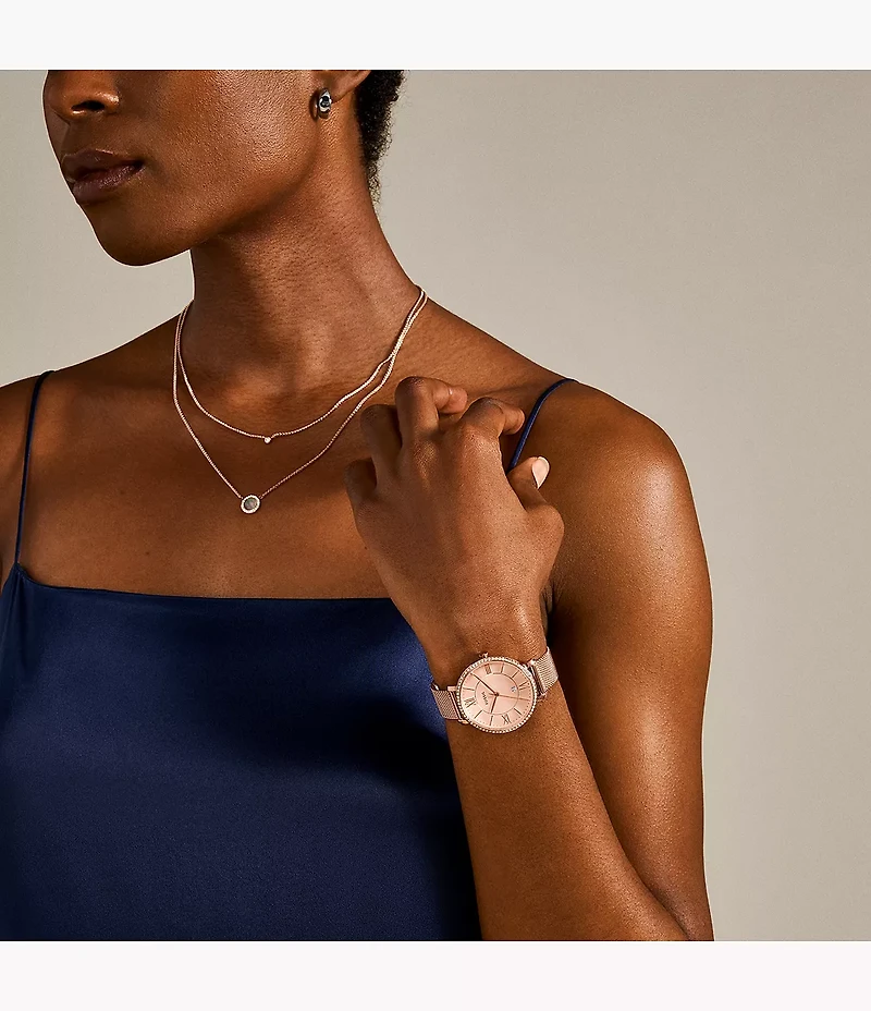 Jacqueline Three-Hand Date Rose Gold-Tone Stainless Steel Watch