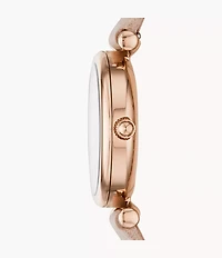 Carlie Mini Three-Hand Blush Leather Watch