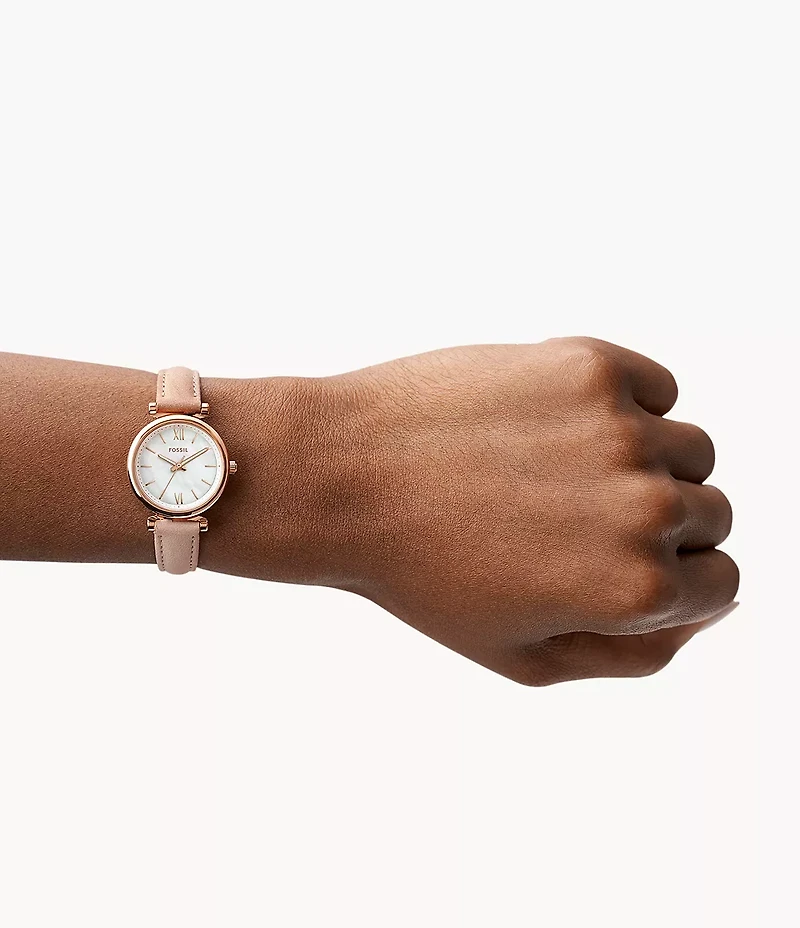 Carlie Mini Three-Hand Blush Leather Watch