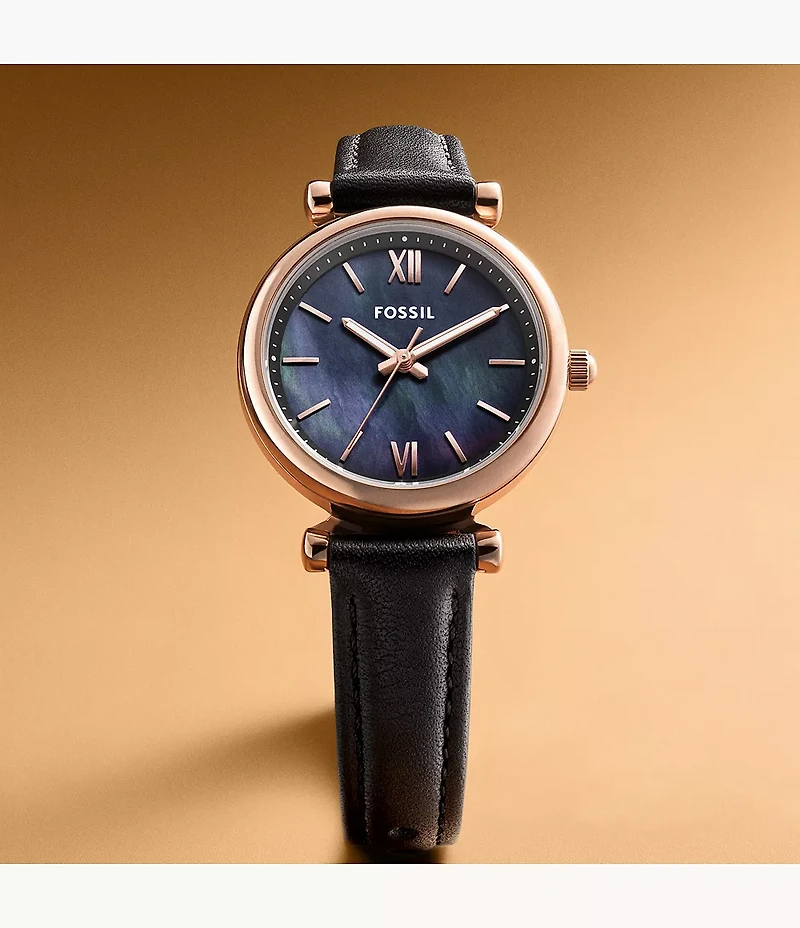 Carlie Mini Three-Hand Black Leather Watch