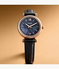 Carlie Mini Three-Hand Black Leather Watch